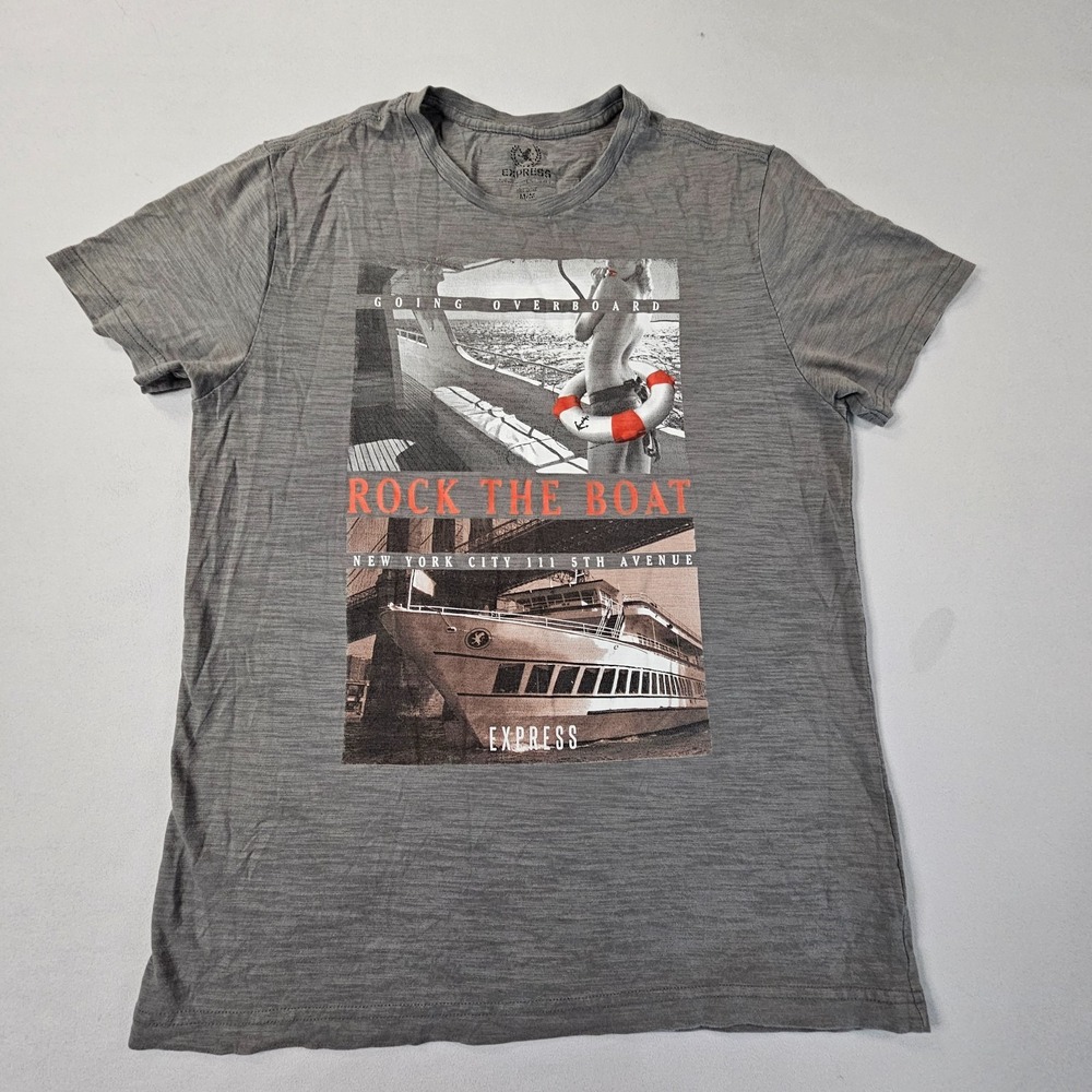 Express Rock the Boat Going Overboard NYC Gray Short Sleeve T-Shirt Men's M